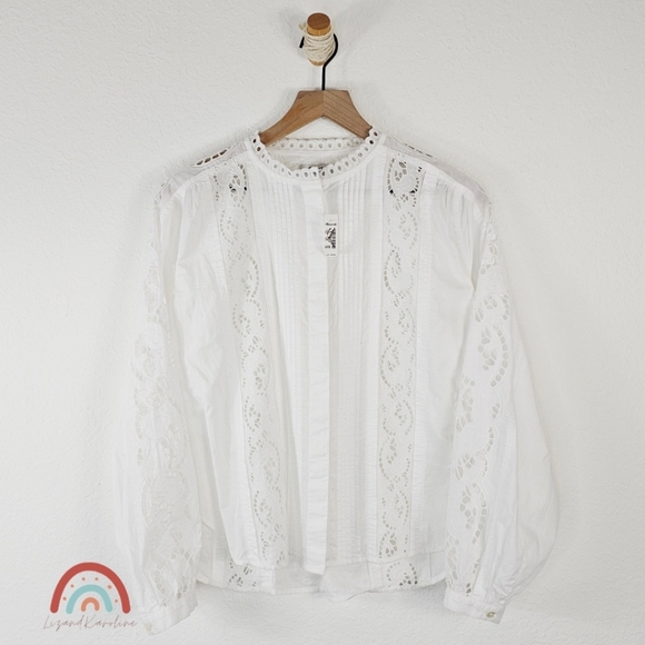 New! Madewell Lace-Inset Pintucked Button-Up Top - Picture 5 of 12